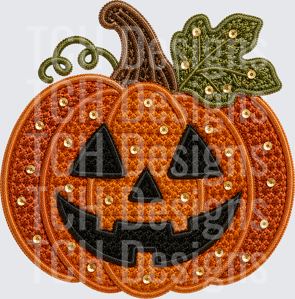 Jack O Lantern Faux Embroidered
