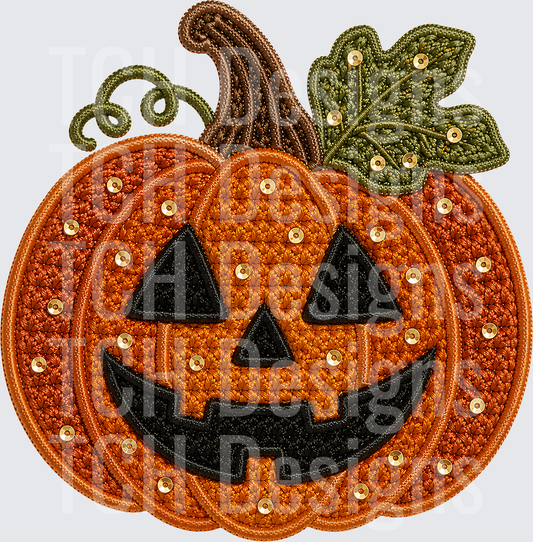 Jack O Lantern Faux Embroidered