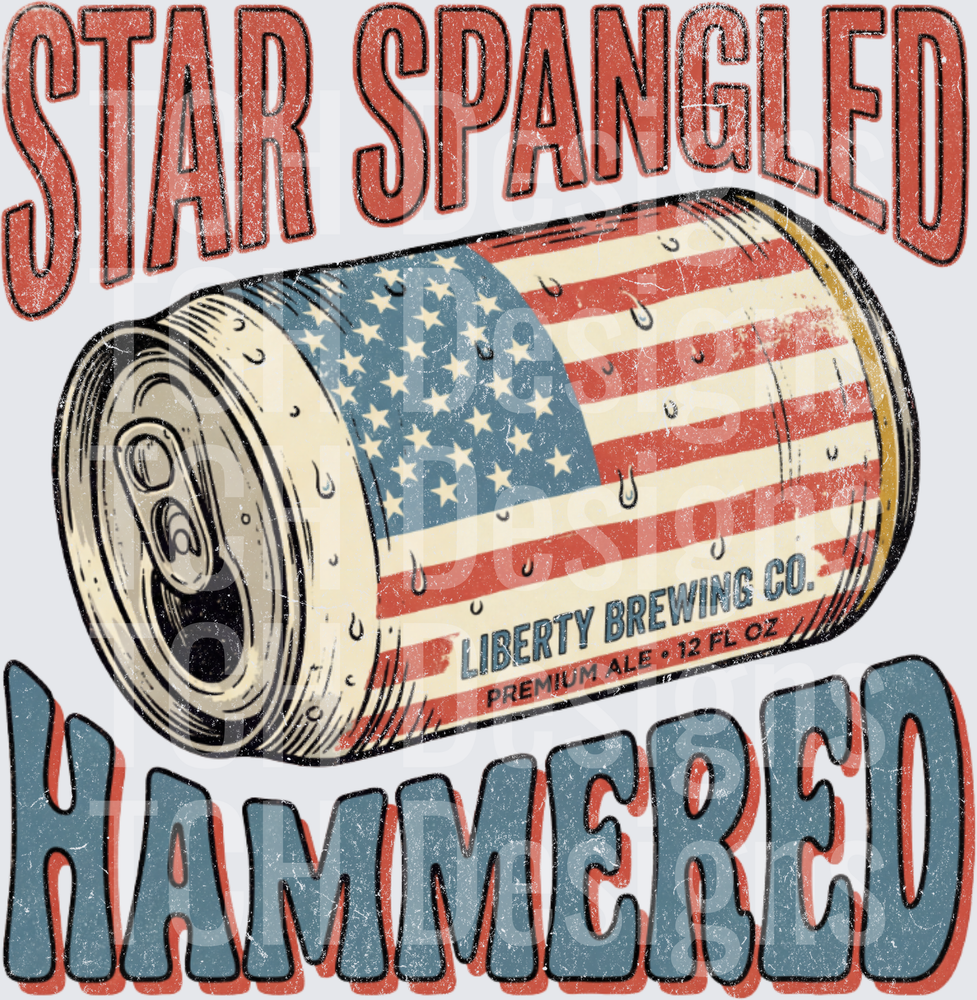Star Spangled Hammered Patriotic Beer Can Vintage Graphic