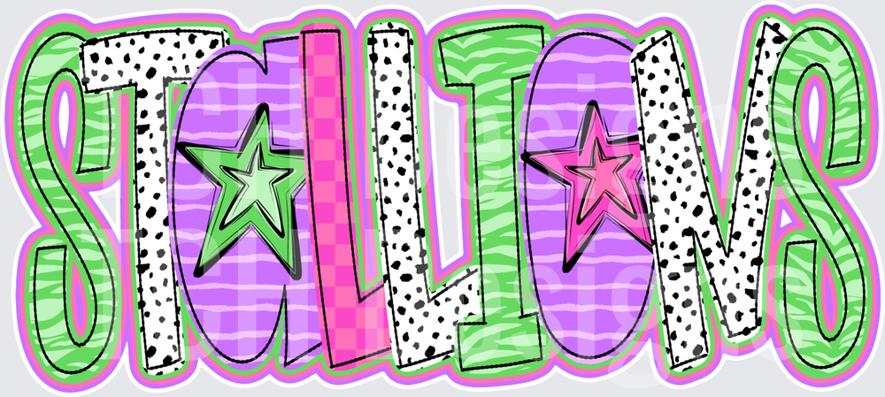 Stallions Bold Retro Mixed Pattern Word Art with Stars