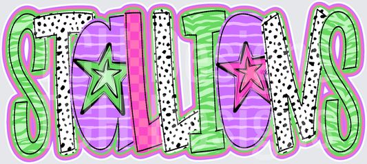 Stallions Bold Retro Mixed Pattern Word Art with Stars