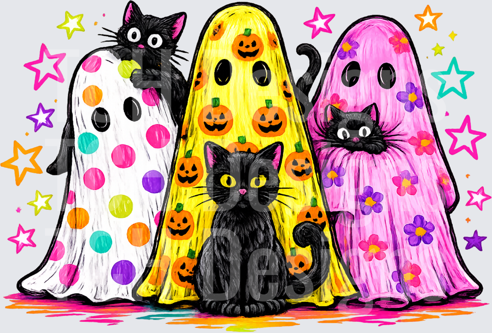 Preppy Ghost Cat Leopard Halloween PNG