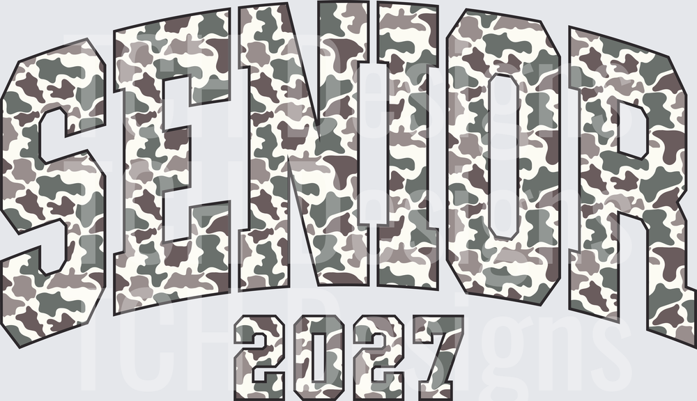 Senior 2027 Arched Camo Letters Graduation Design