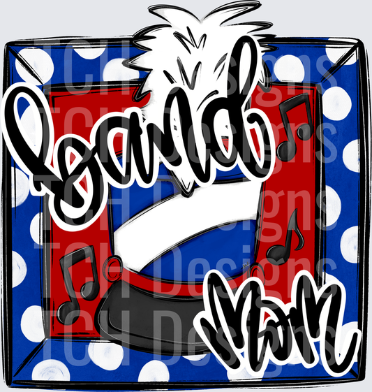 Band Mom Marching Hat Red White Blue Polka Dot Music Notes