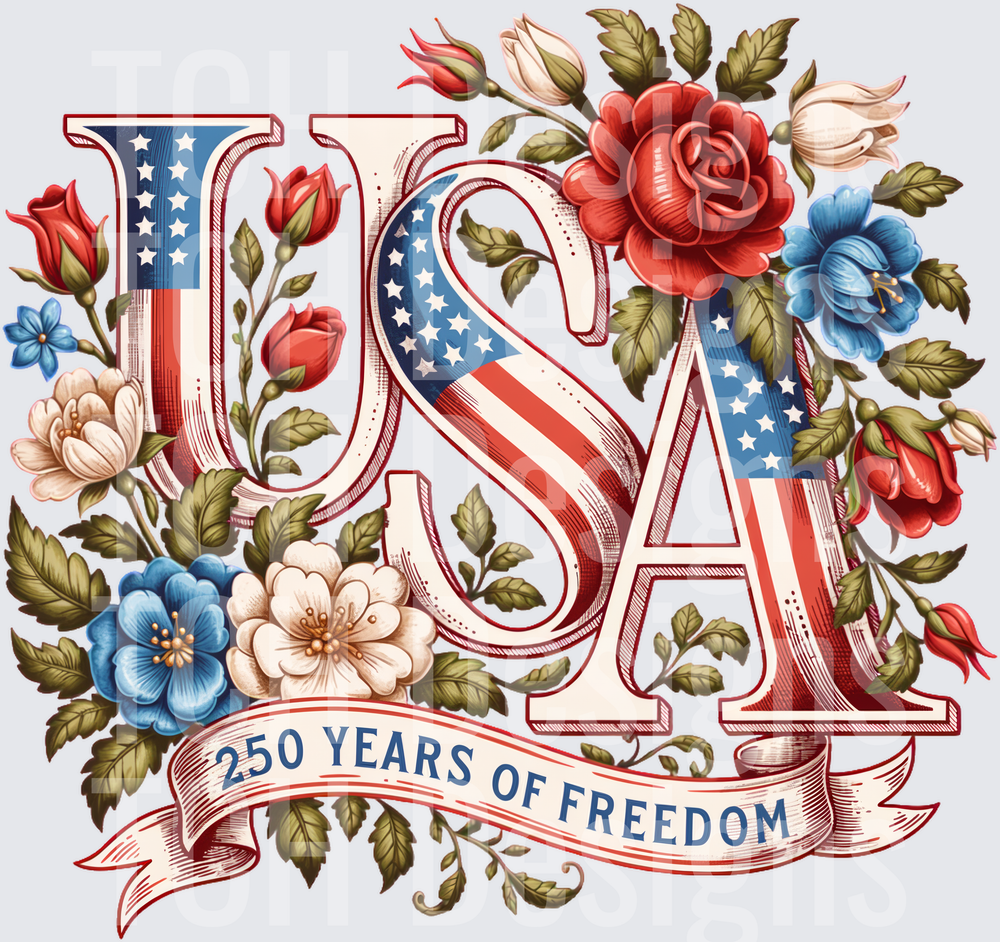 USA 250 Years of Freedom Vintage Floral Patriotic Sublimation PNG (1)