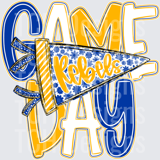 Rebels Game Day Megaphone Pennant Blue Gold Floral
