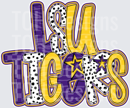 LSU Tigers Purple Gold Stacked Doodle Letter Design