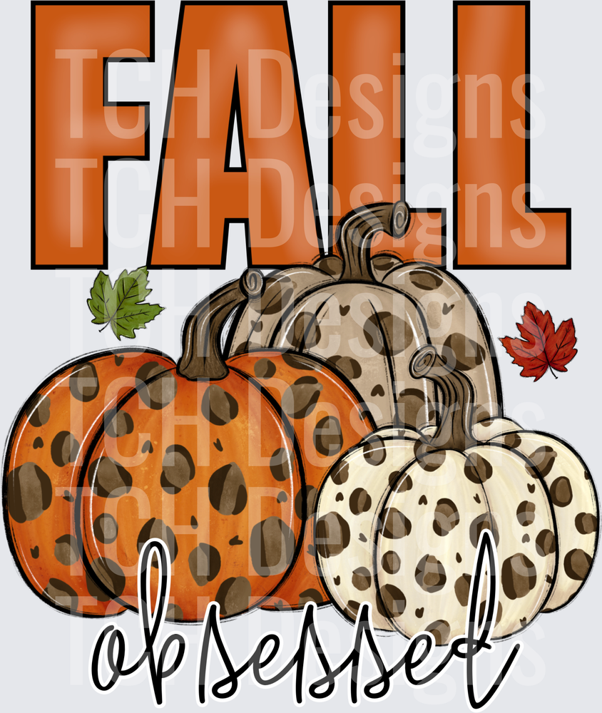 Fall Obsessed Leopard Print Pumpkins with Autumn Leaves