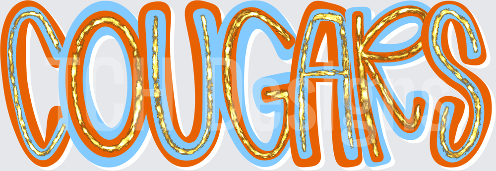 Cougars Bold Stacked Text Orange Blue Gold Layered Letters