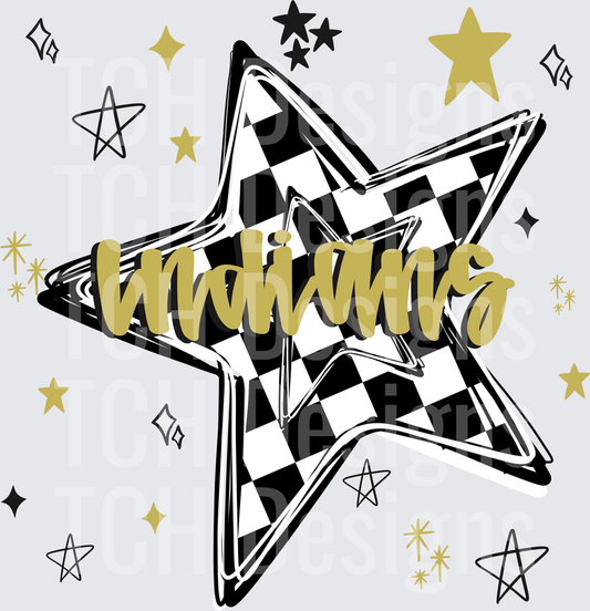Indians Gold Black Checkered Star Scattered Stars