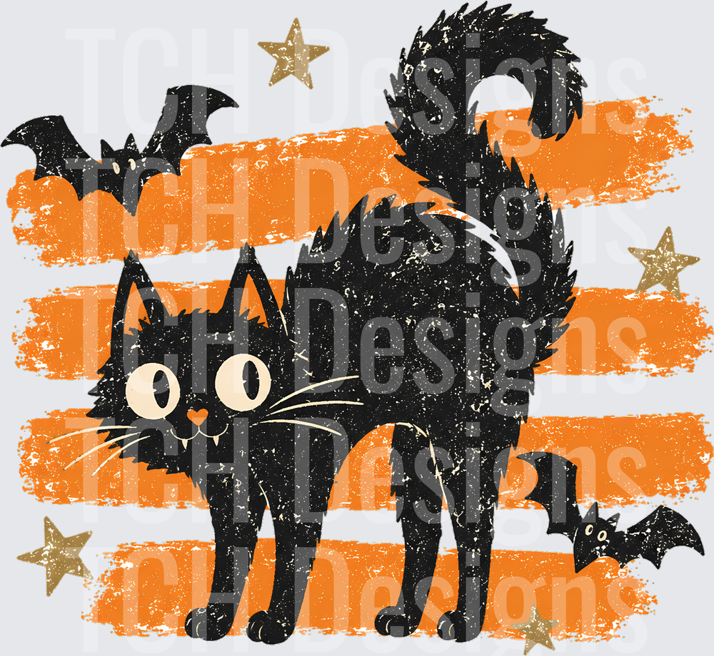 Striped Black Cat and Bats