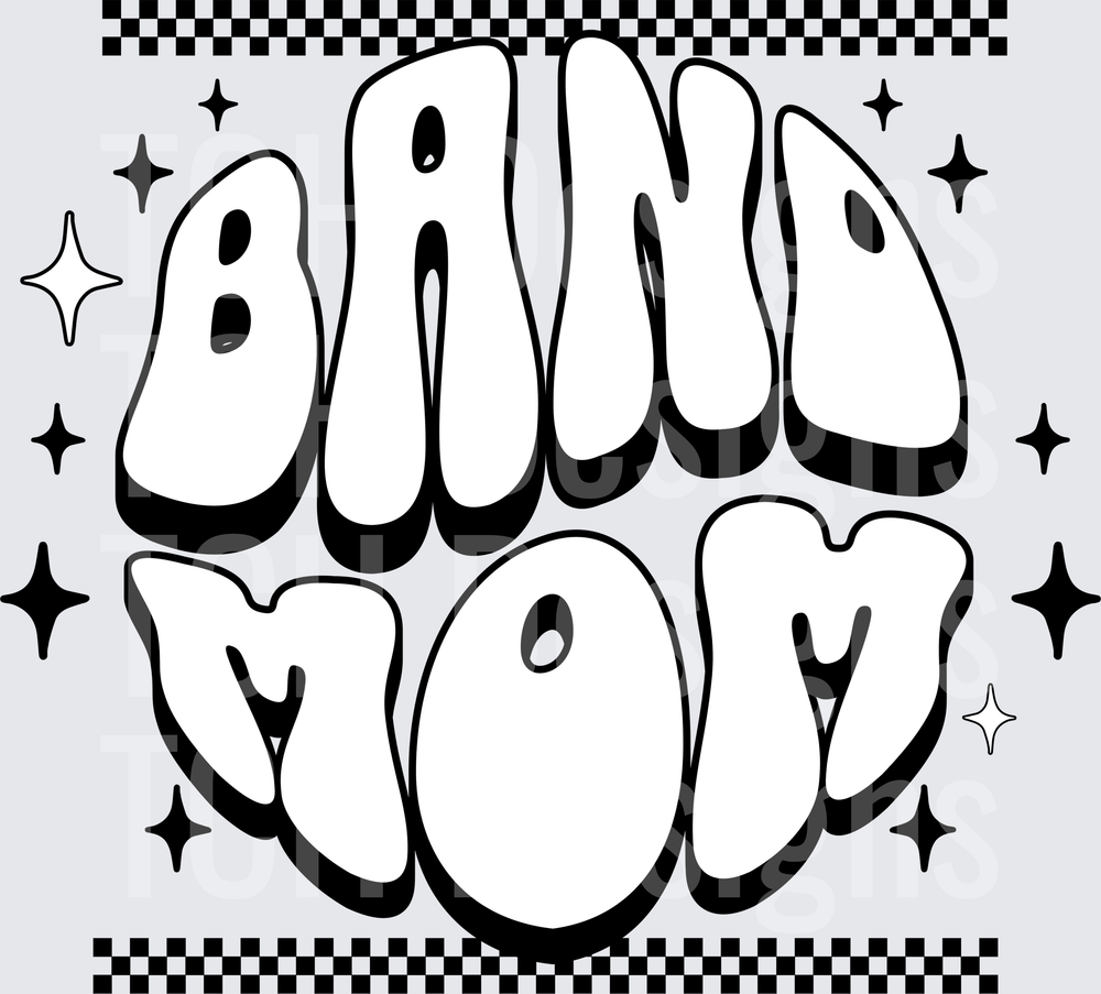 Band Mom Retro Bubble Letter Graffiti Checkered Sparkle