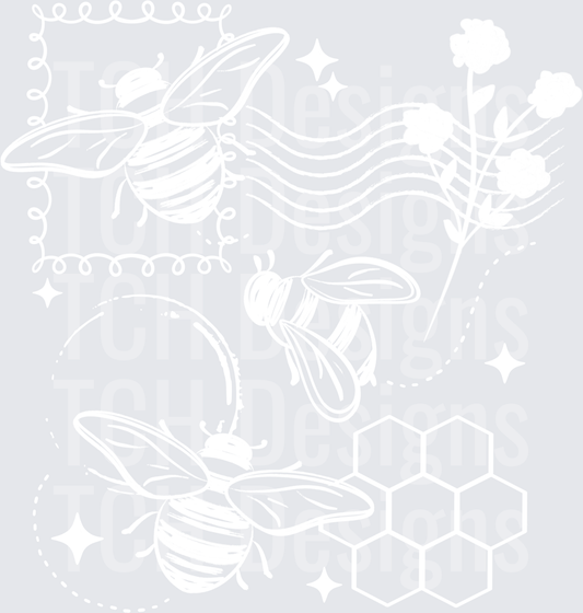Bees_And_Stamps_Single_Color_White