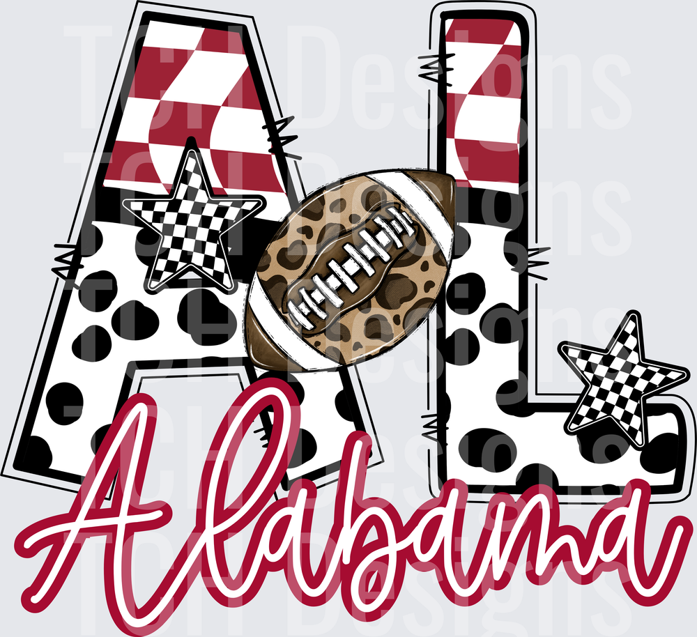 Alabama Football Leopard Print Checkered Stars Letter Design