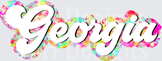 Georgia Script Lettering Colorful Paint Splatter Design