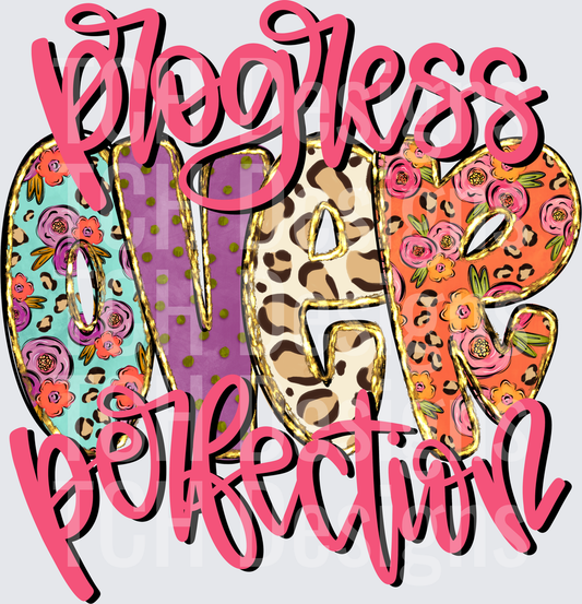 Progress Over Perfection Floral Leopard Gold Letter Design