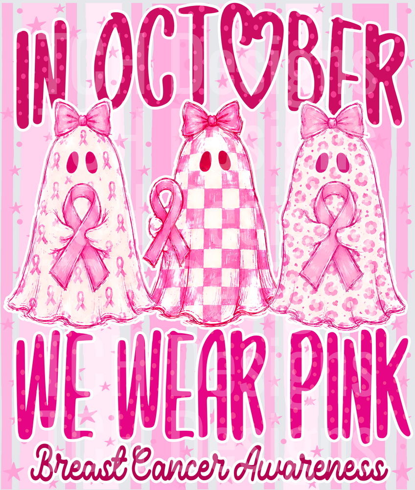 Striped In October We Wear Pink Ghosts