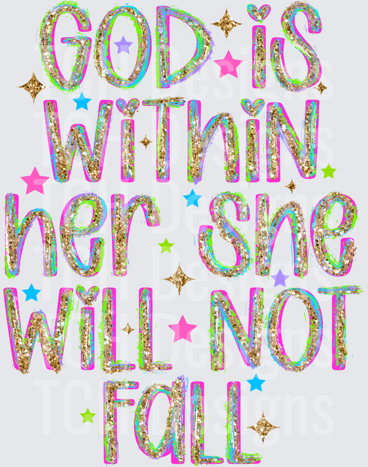 God Is Within Her She Will Not Fall Glitter Text Design