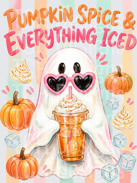 Pumpkin Spice & Everything Iced Cute Ghost with Heart Sunglasses Iced Latte Fall Halloween