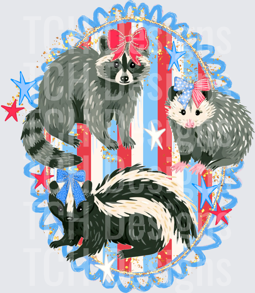 Trash Trio With Bow Stripe Frame