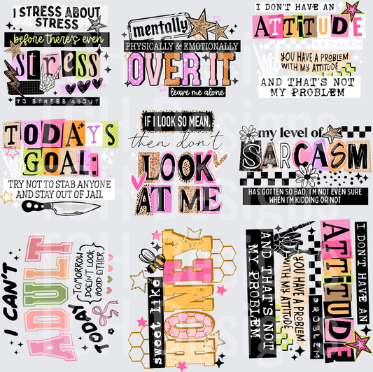 Sarcastic Attitude Funny Quote Bundle Gang Sheet