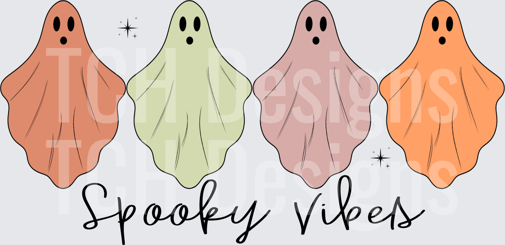 Spooky Vibes Four Retro Boho Ghosts Halloween