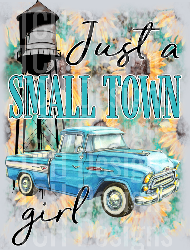 small town girl blue truck- water tower