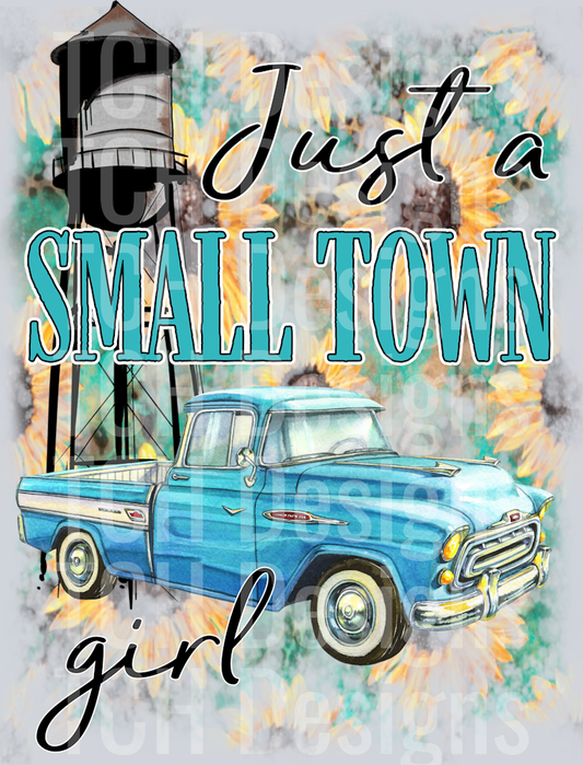 small town girl blue truck- water tower