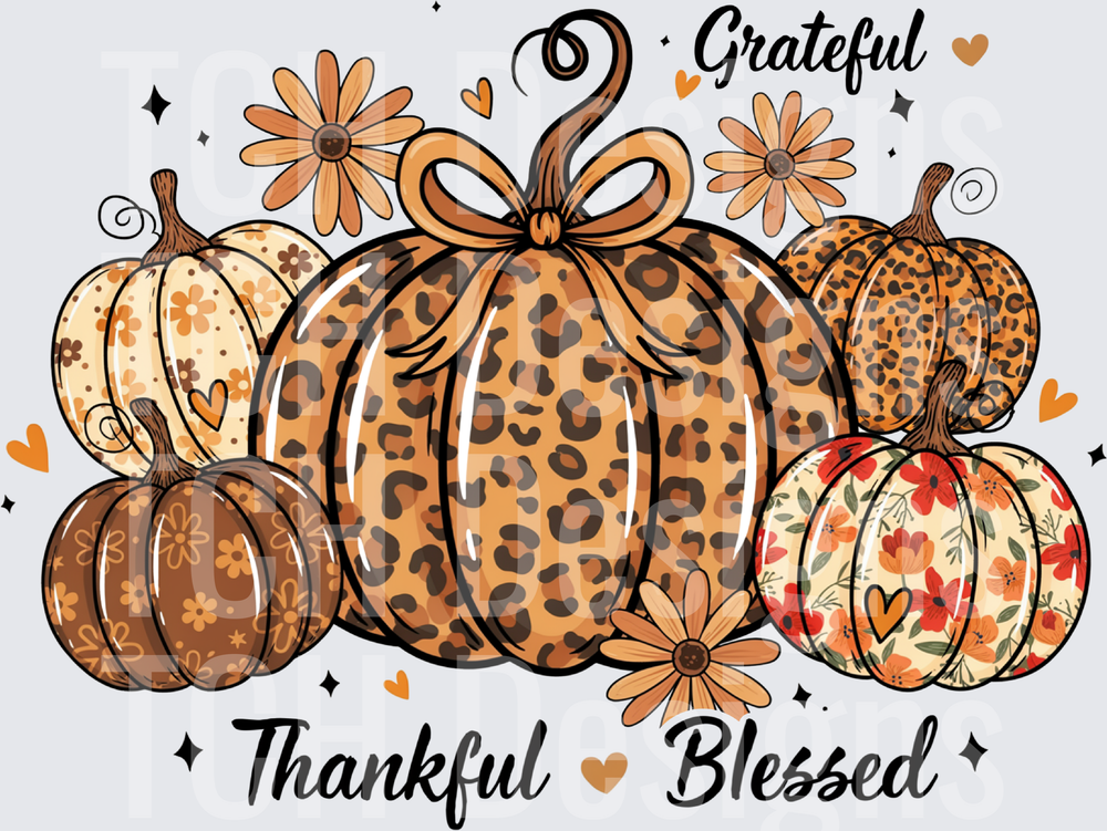 Grateful Thankful Blessed Leopard Pumpkins
