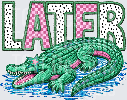 Later Gator Pink Checkered Embroidered Style Design