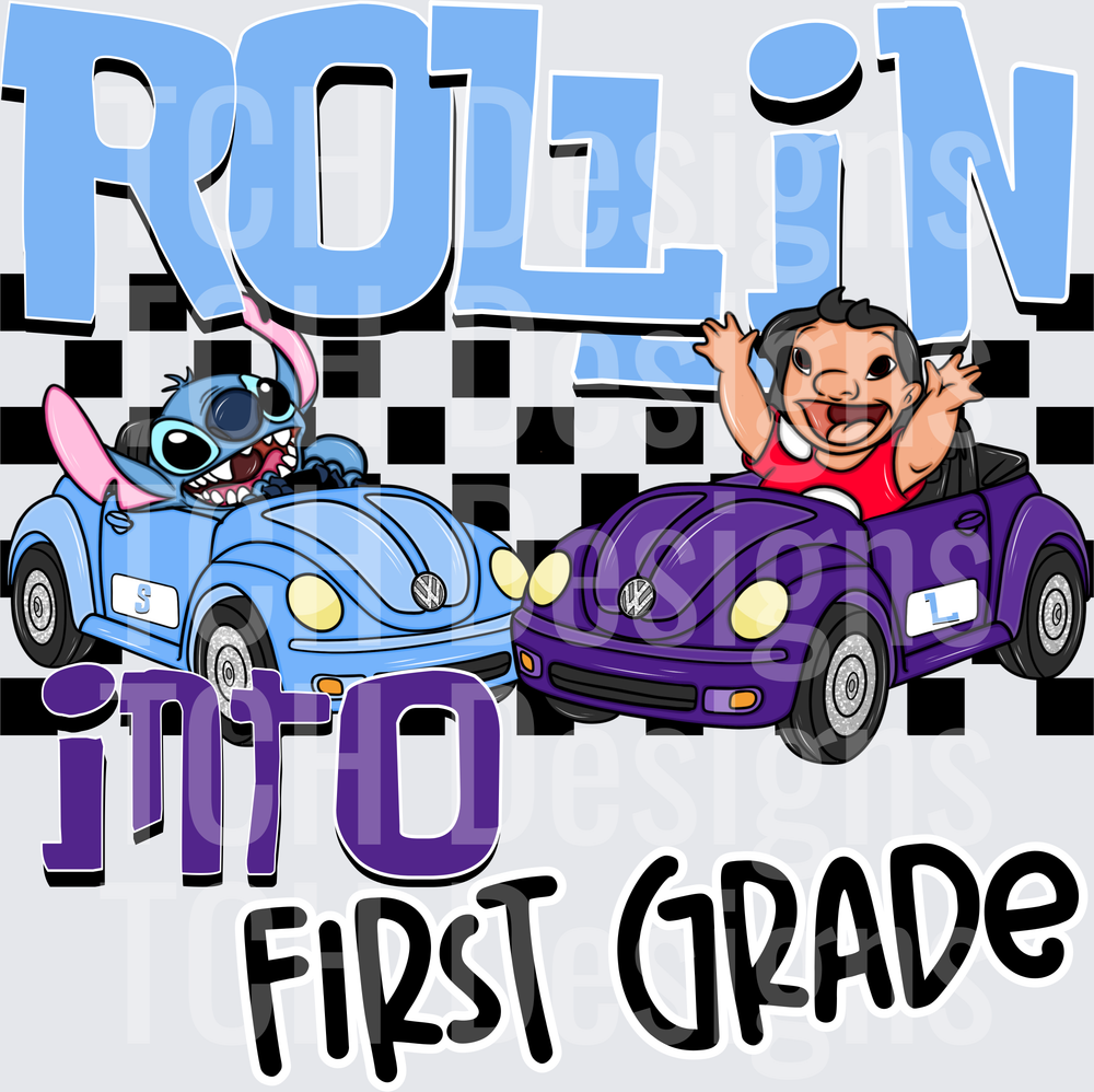 Stitch and Lilo Rollin Into First Grade VW Beetle Cars