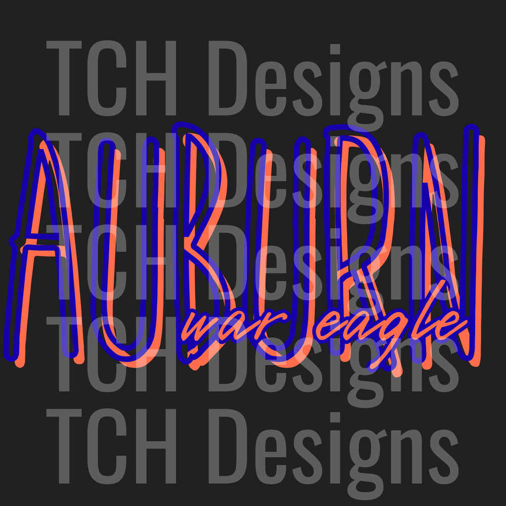 Auburn War Eagle Bold Neon Script Lettering Orange Blue