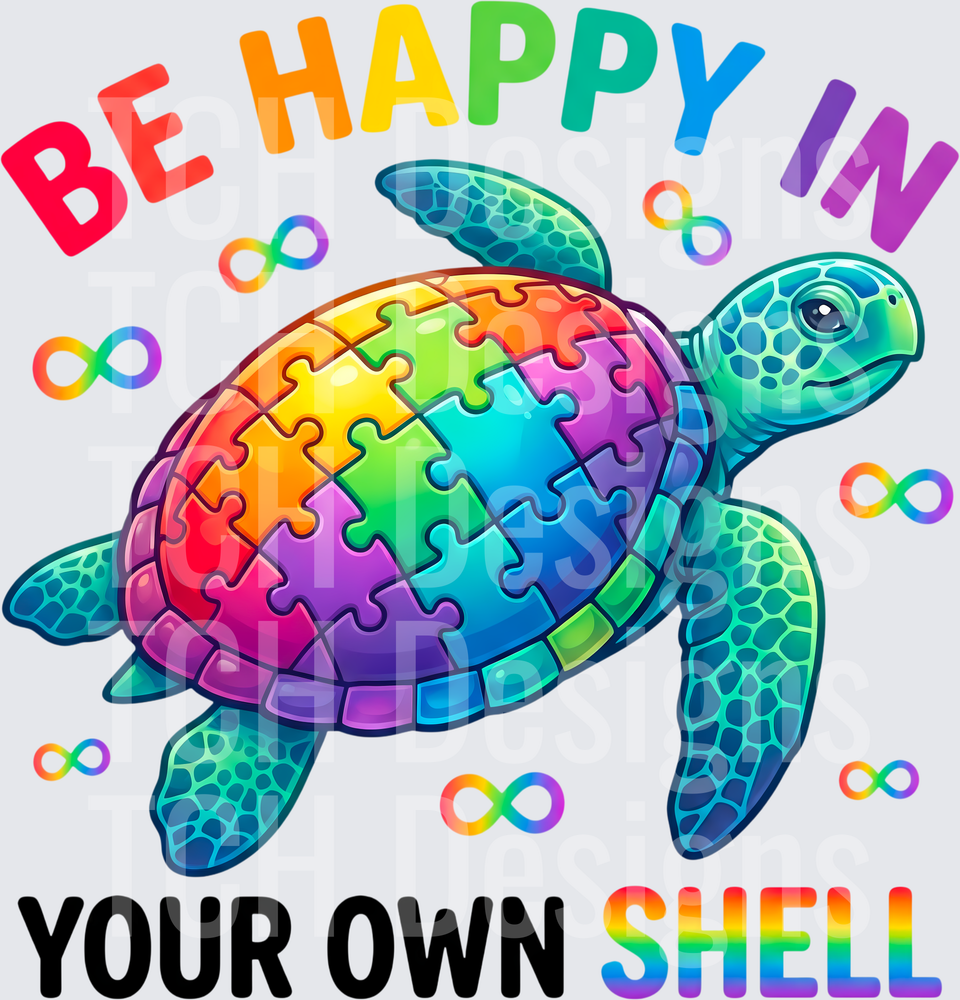 Be Happy in Your Own Shell Autism Awareness Rainbow Puzzle Turtle