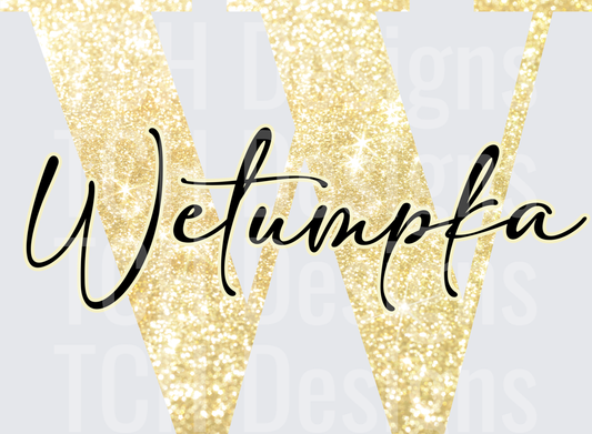 Wetumpka Gold Glitter Letter W Script Design