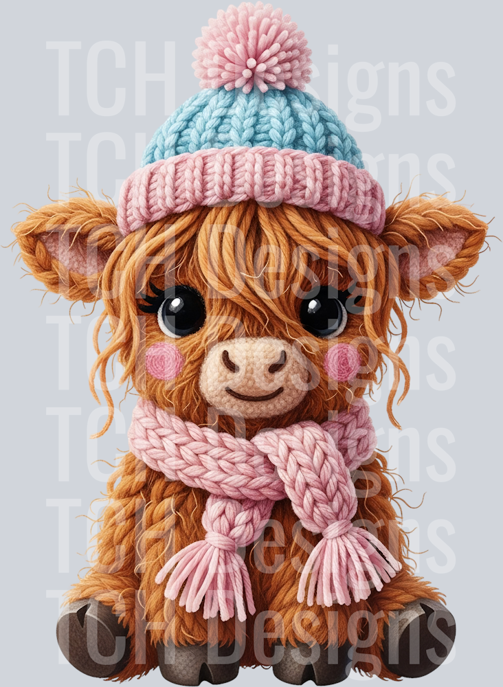 16_Christmas Crochet Faux Yarn_Highland Cow_82_Latch Hook Yarn Holiday PNG