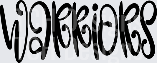 Warriors Bold Whimsical Curly Font Word Art Black