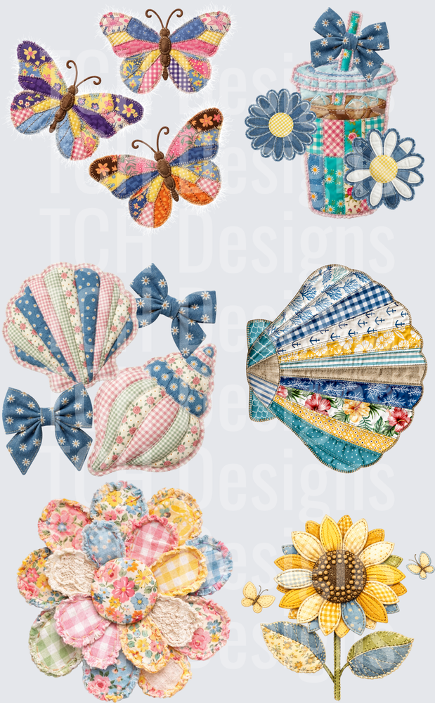 Patchwork Quilt Style Butterflies Flowers and Mason Jar Collection
