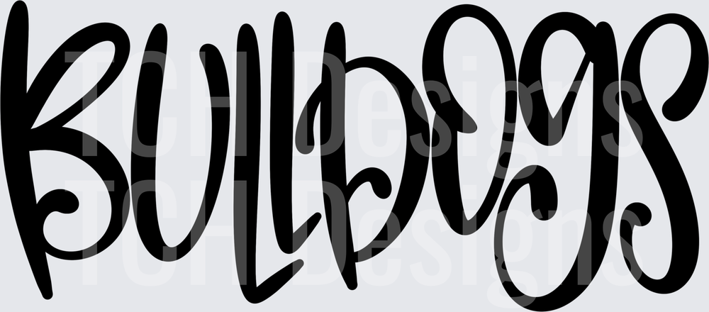 Bulldogs Bold Curly Script Lettering Black Word Art