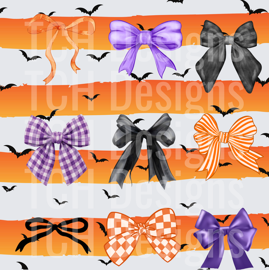 Halloween Bows and Bats Orange Stripe Pattern