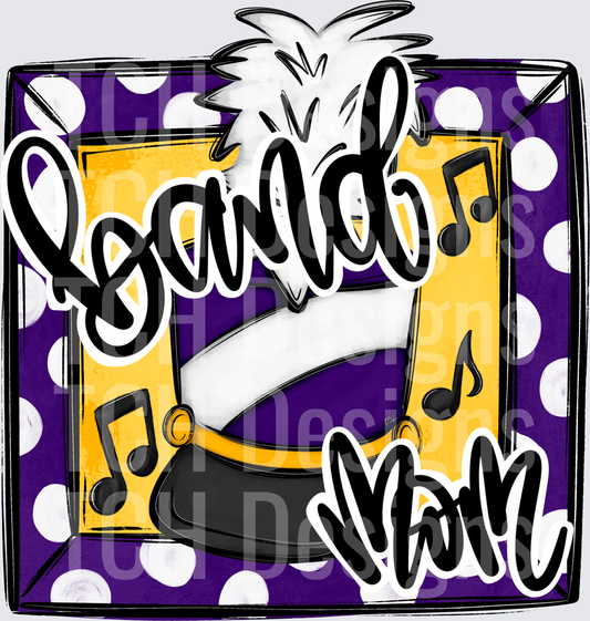 Band Mom Purple Gold Marching Hat Polka Dot Music Notes