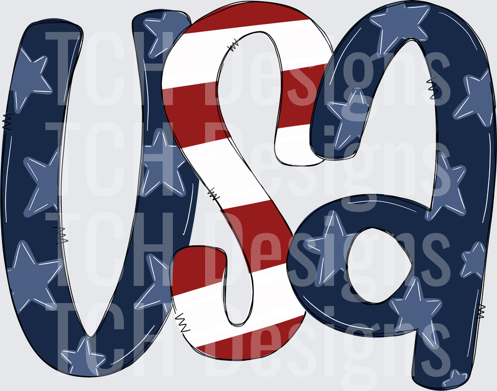 USA Letters with American Flag Stars and Stripes Pattern