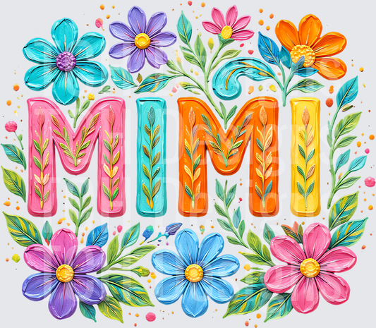 Colorful Floral Mimi Letter Design with Vibrant Flowers