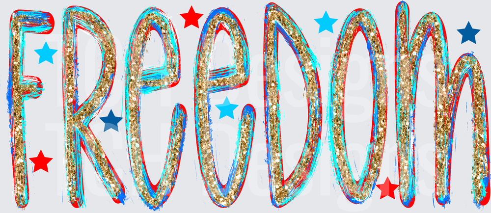 Freedom Patriotic Text with Red White Blue Stars