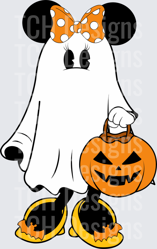 Minnie Mouse Halloween Ghost Costume with Jack-O-Lantern Pail