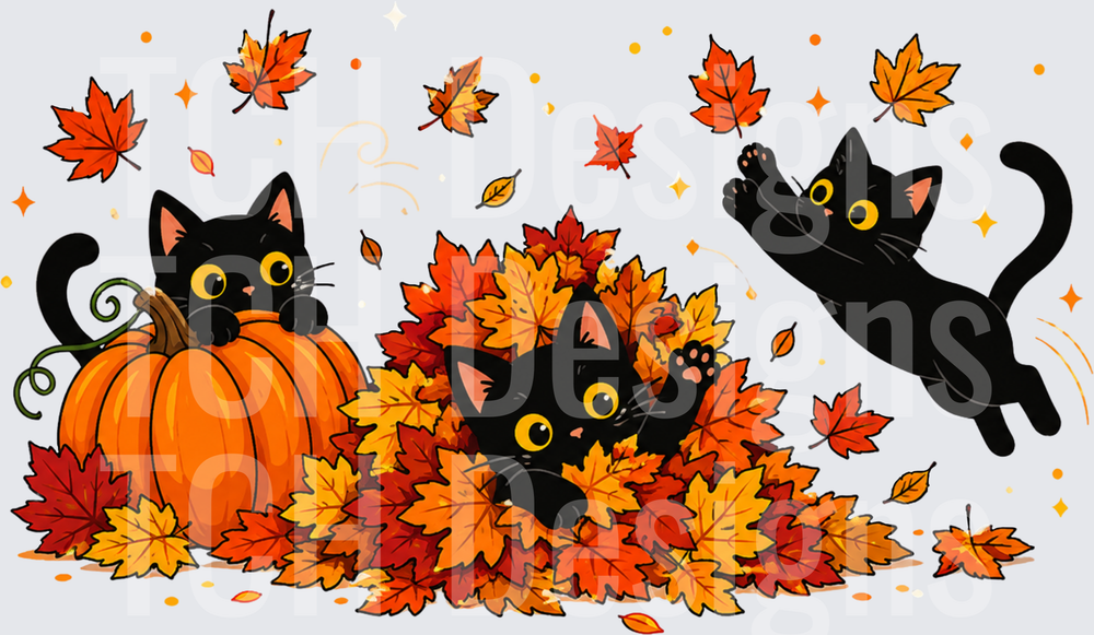 Black Cats Playing in Leaves