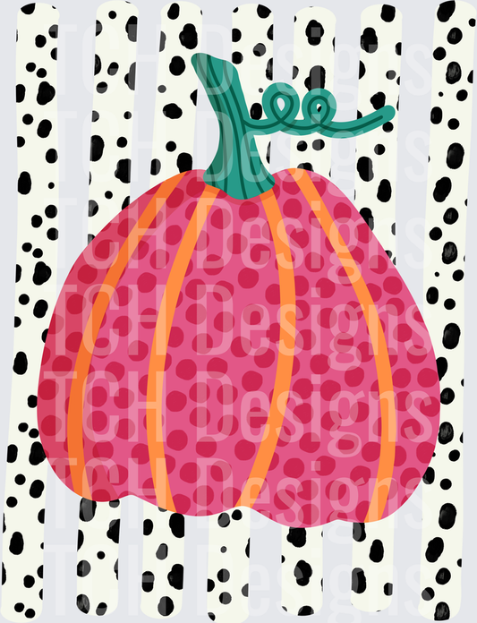 Pink Polka Dot Pumpkin Teal Stem Dalmatian Stripe Background