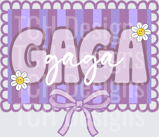Gaga Purple Vintage Retro Lettering with Daisies and Bow