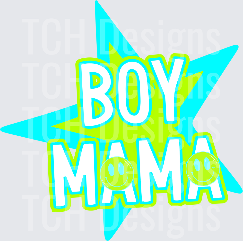 Boy Mama Comic Book Style Burst with Smiley Faces