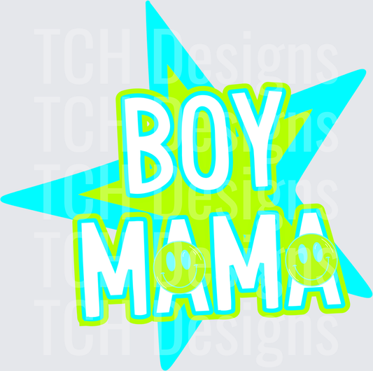 Boy Mama Comic Book Style Burst with Smiley Faces