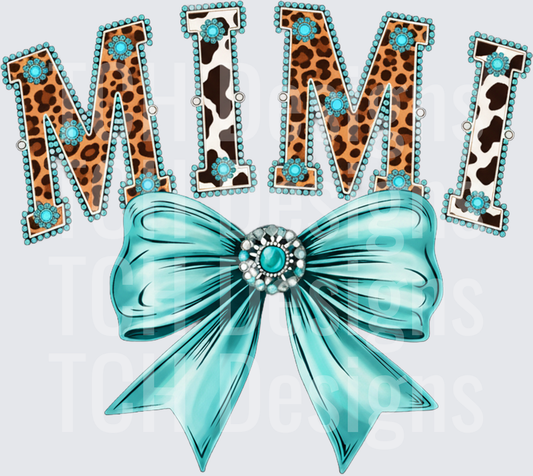MIMI with Turquoise Bow Leopard and Cow Print Letters